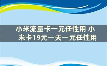 小米流量卡一元任性用 小米卡19元一天一元任性用